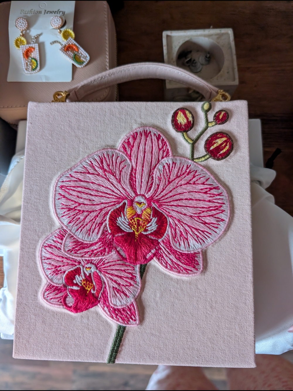 JW PEI Pink Orchid Embroidered Mini Top-Handle Bag